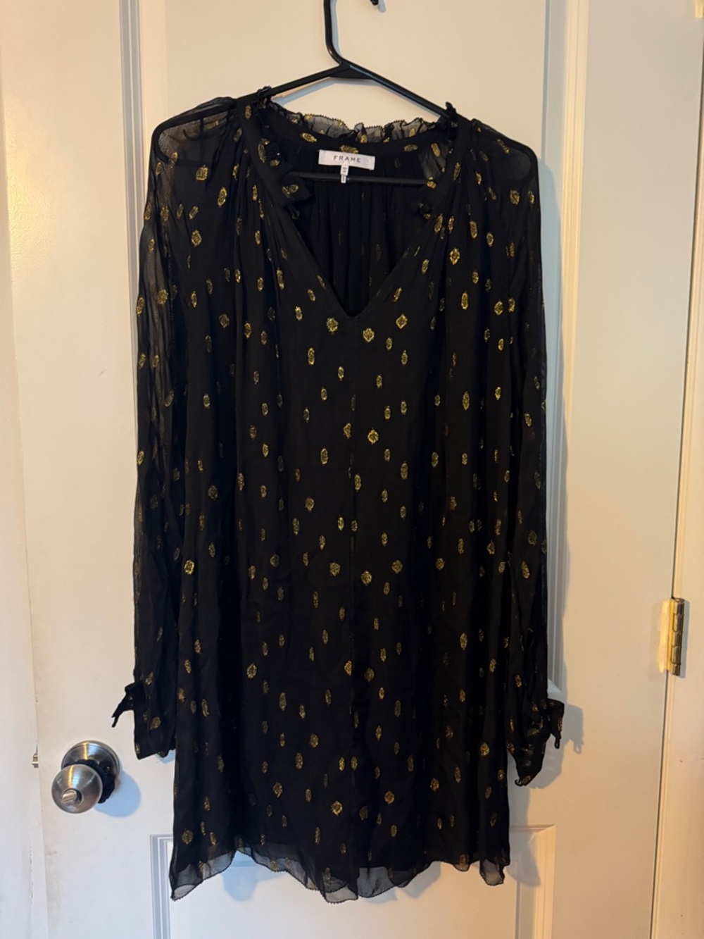 FRAME gold/black Tunic sheer mini dress XS chic v neck